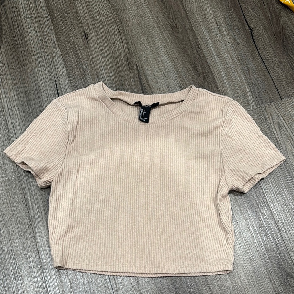 Women's Beige Ribbed Crop Top